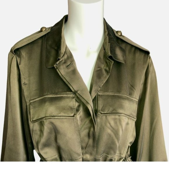 Relative Pi 100% Silk Utility Shirt Jacket in Olive Green | Size L | $395 MSRP - Picture 3 of 15